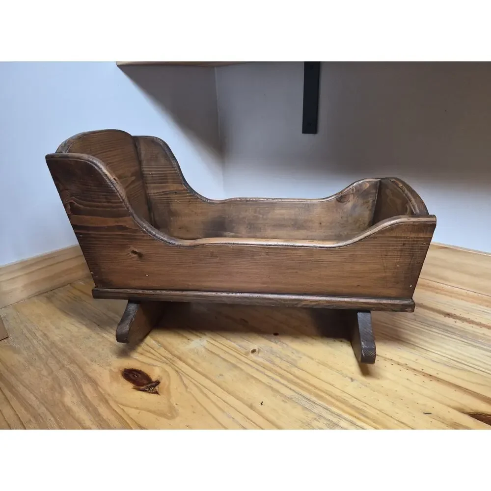 Vintage Brown Solid Wood Baby Doll Rocking Cradle/Bed , 20